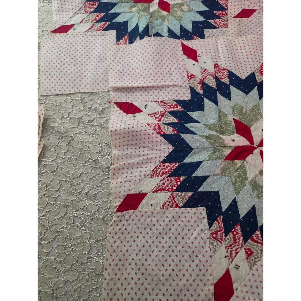 Vintage Lone Star Quilt Blocks Set of 7 Red White Blue Hand Pieced 15.5x15.5